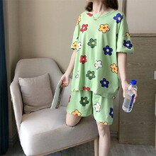 夏季睡衣女卡通韩版短袖短裤可爱花朵青少女学生家居服套装可外穿