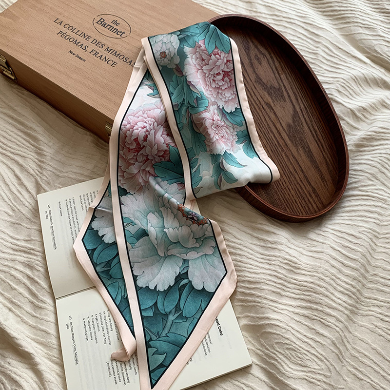 Bufanda de seda para mujer, tira larga, camisa a juego de moda de alta gama, bufanda estrecha, cinturón para el cabello atado, cinturón de cinta de bolsa atada de todo fósforo