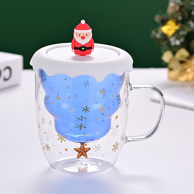 Taza de Navidad en línea en tazas de deseos de Navidad de dibujos animados tazas de regalo encantadoras tazas de agua caseras de doble vidrio