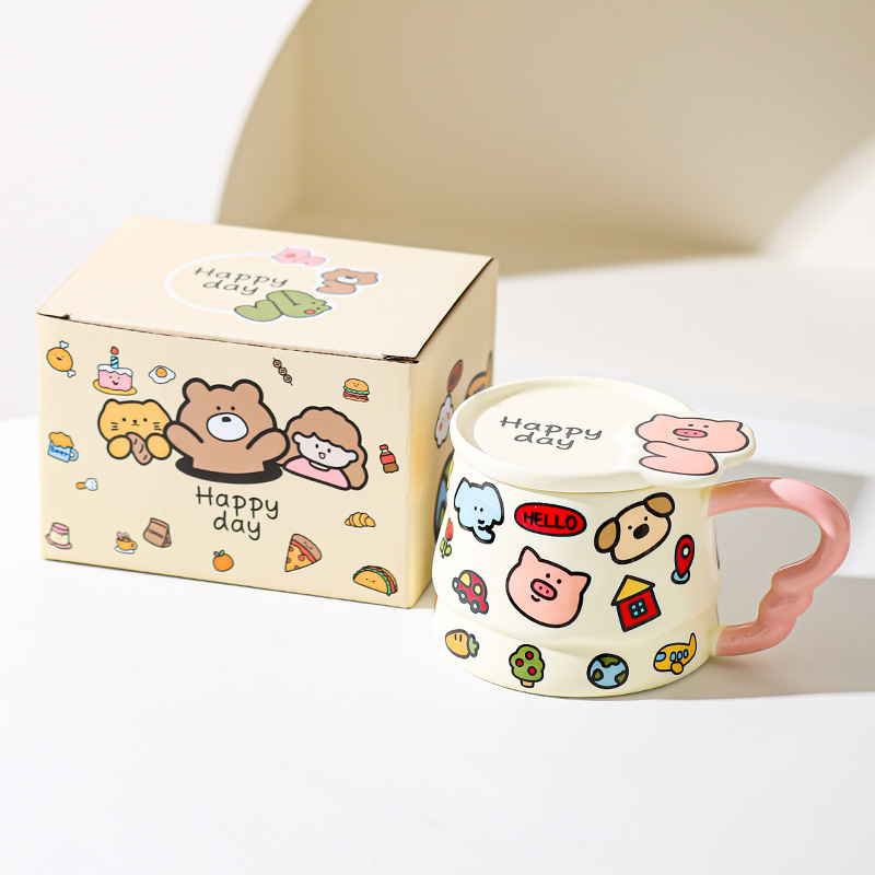 Caricatura encantadora taza de marca de animales de dibujos animados taza de cerámica creativa regalo de cumpleaños taza de desayuno taza de café
