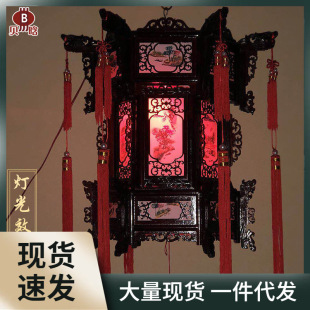 8WUW木制宫灯六角实木木雕大红灯笼新中式仿古有机玻璃宫灯新年-阿里巴巴