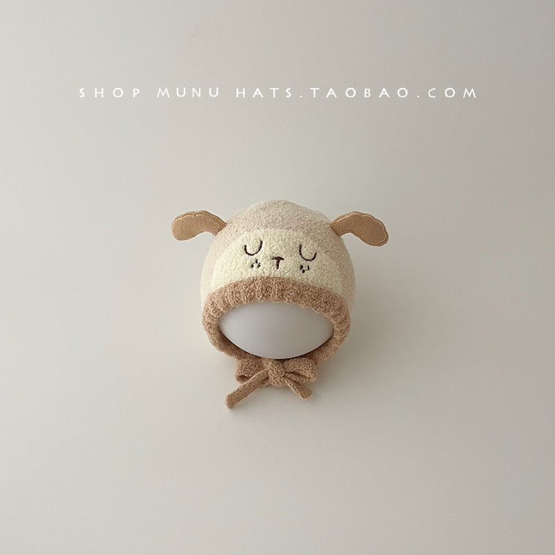 婴儿帽子冬天毛线帽小月龄宝宝可爱卡通毛绒护耳帽加厚保暖针织帽|undefined