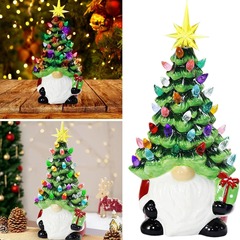 国境を越えたクリスマスドワーフの新しい電池発光樹脂小人イルミネーションセラミッククリスマスツリーのデスクトップ装飾品