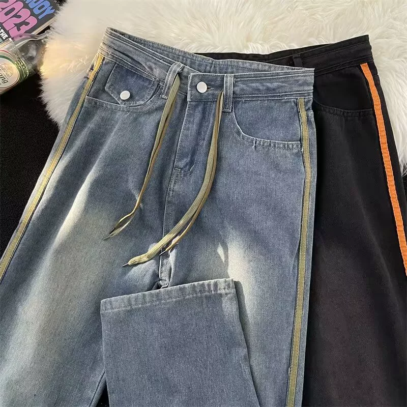 Демисезонные джинсы, брюки, oversize, свободный straight fit