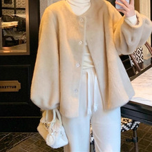 2025新款秋冬中古风仿水貂短款貂皮大衣毛毛仿皮草外套女韩版宽松