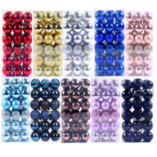 Набор украшений для елки: гальванизированные матовые и глянцевые шары 3/4/6 см, 36 штук в коробке, неправильной формы, розовые, оптом
