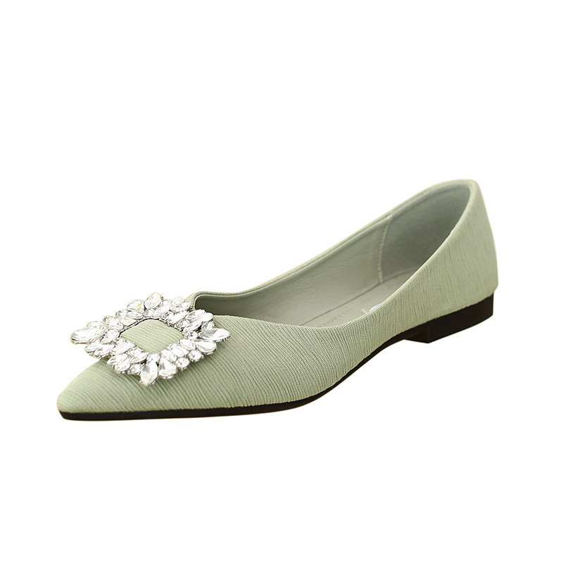 [sheii Su Yinyin] Waltz ~ Pointed Rhinestone Square Buckle v-Mouth Ballet Flat Shoes Women's Soft Sole Single Shoes Women