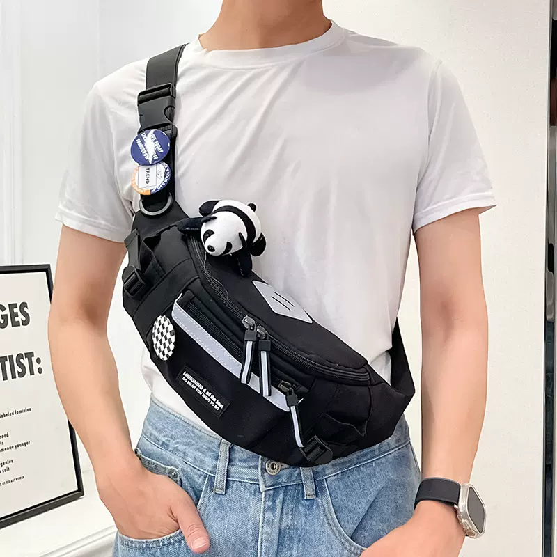 潮牌港风女士胸包工装大容量休闲斜挎包日系大学生骑行运动腰包男