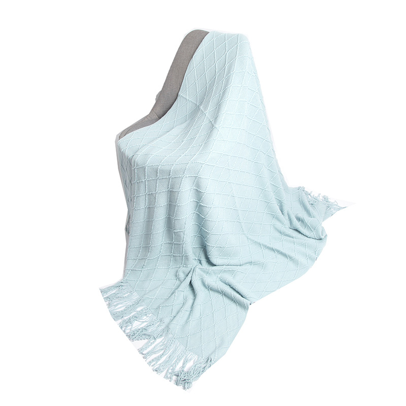 Unisex Four Seasons blanket Office air conditioning blanket Solid color knitted blanket sofa blanket B&B hotel bed end towel fringe cape_voghion.com