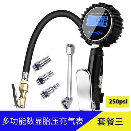 Digital tire pressure inflator gauge suitable for motorcycles, aluminum alloy air hose clamp-type tire pump pressure gauge