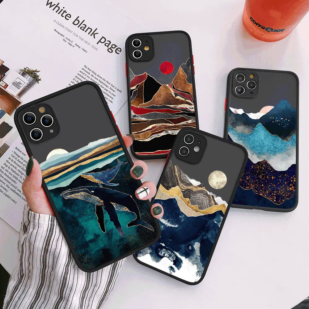 适用2022新款撞色iphone13PRO创意山峰11手机壳苹果12肤感二合一