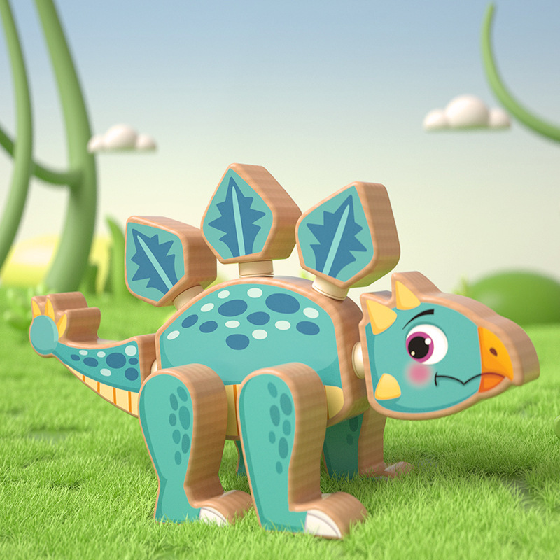 Creativo transfronterizo bricolaje hebilla ensamblaje de bloques de construcción de dinosaurios dibujos animados tridimensionales rompecabezas de animales costura bloques de construcción juguetes educativos