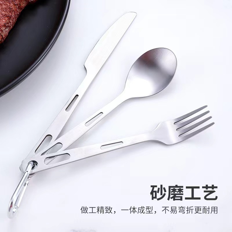 스테인레스 스틸 휴대용 식기 야외 캠핑 칼, 포크 및 스푼 3 피스 여행 피크닉 식기 세트 국경 독점