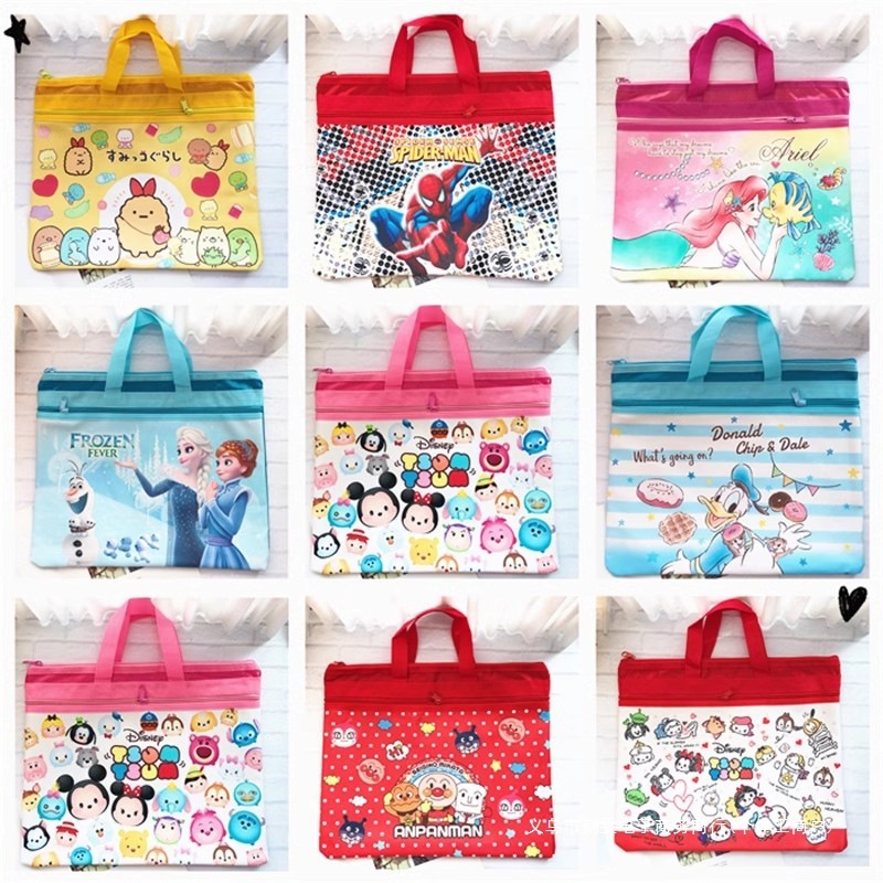 かわいい学生漫画ポータブルドキュメントバッグオックスフォード布 A4 二層ドキュメントバッグジッパーバッグ情報バッグ家庭教師バッグ|undefined