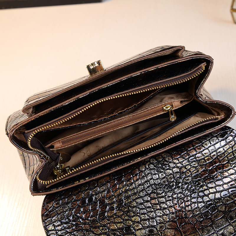 Women's High-End Multi-Compartment Tote Bag With Crocodile & Snakeskin Pattern Zippered Shoulder/Crossbody Bag For Daily Use_voghion.com