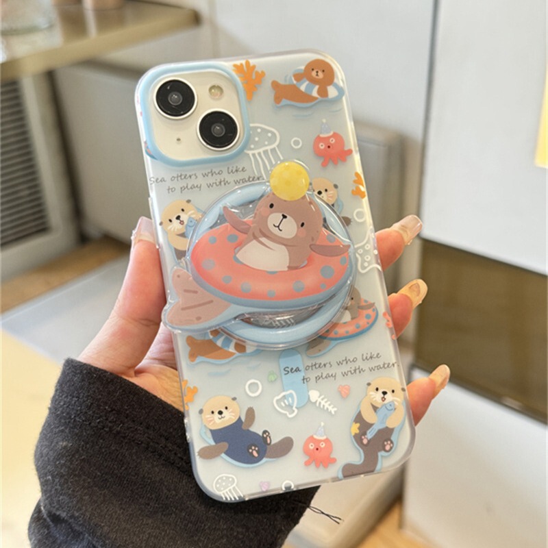Swimband Dolphin for Apple 15promax Mobile Phone Case iPhone14 Magnetic 13 Bracket 12 Drop-resistant Cartoon