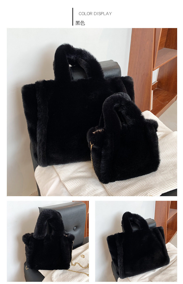 Bolso de mano peludo para mujer, bolso de hombro de imitación de piel de conejo, bolso cruzado moderno, bolso tote de otoño e invierno, bolso de felpa de gran capacidad image 9