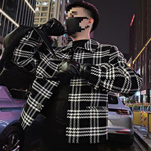 重磅夹克格子短款2023上衣春秋季呢子新款男装休闲男士毛呢外套潮