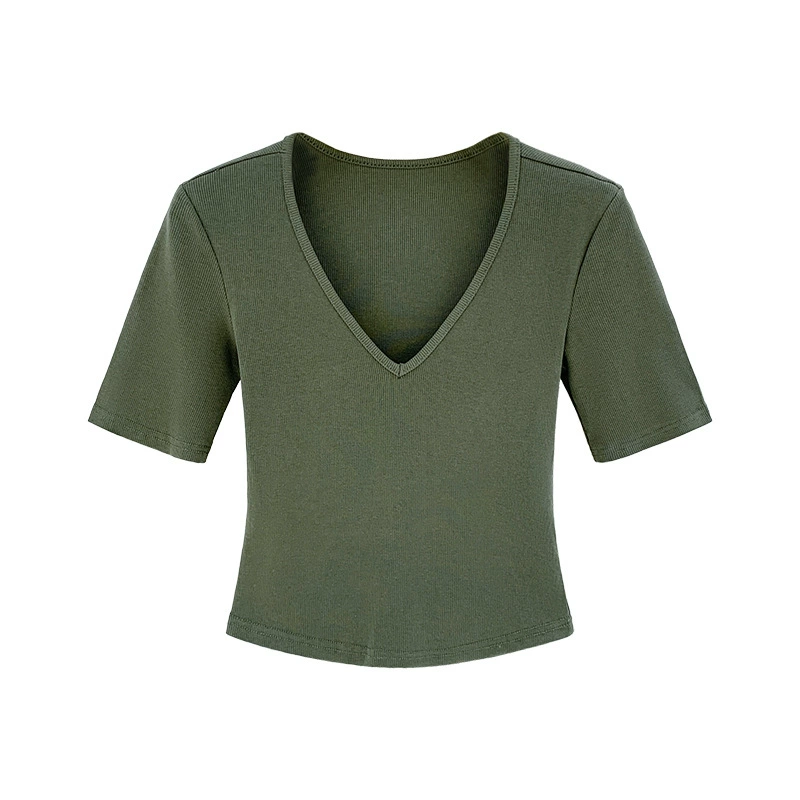 Летняя футболка с коротким рукавом, V-образный вырез, slim fit