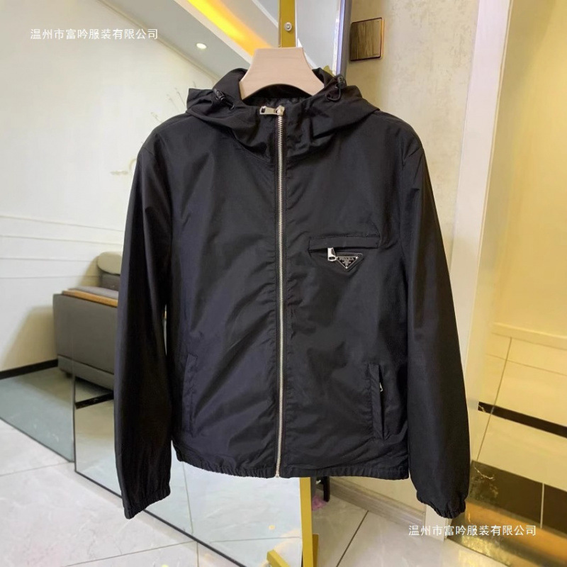 European Spring and Summer New Style Metal Triangle Logo Hooded Jacket Slim Fit Men's Spirited Youth Casual Jacket