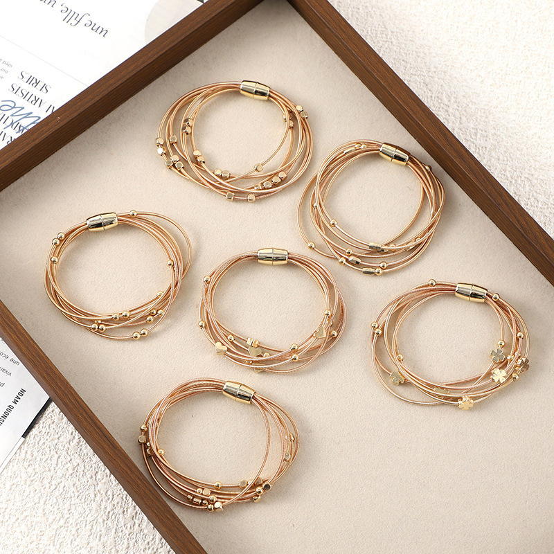 Cross-border European and American Style Bracelet Light Luxury Gold and Silver Beads Magnetic Buckle Bracelet European and American Style Advanced Bohemian All-match Bracelet