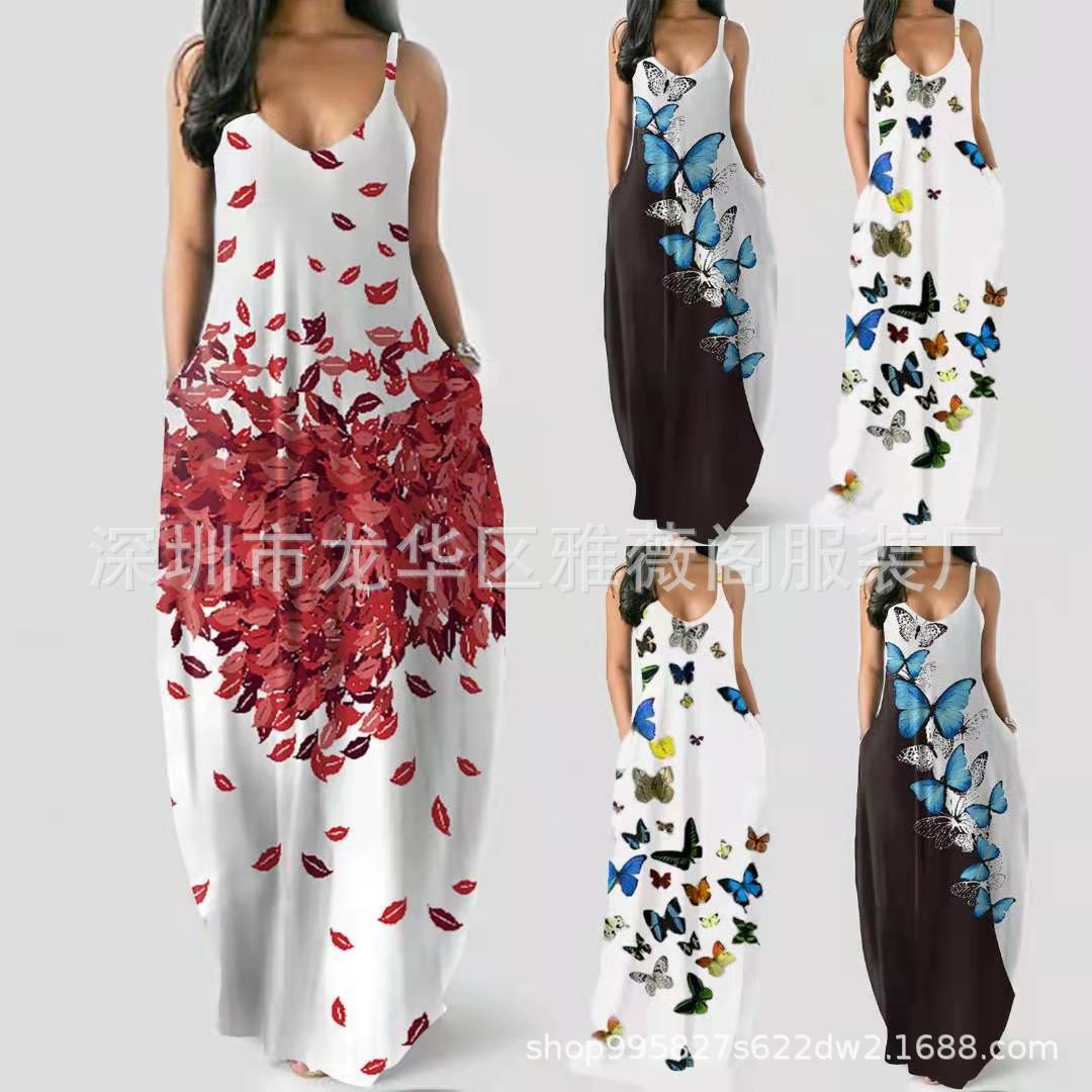 Amazon eBay2021 new summer suspender long skirt trend printing dress European and American cross-border foreign trade women's clothing