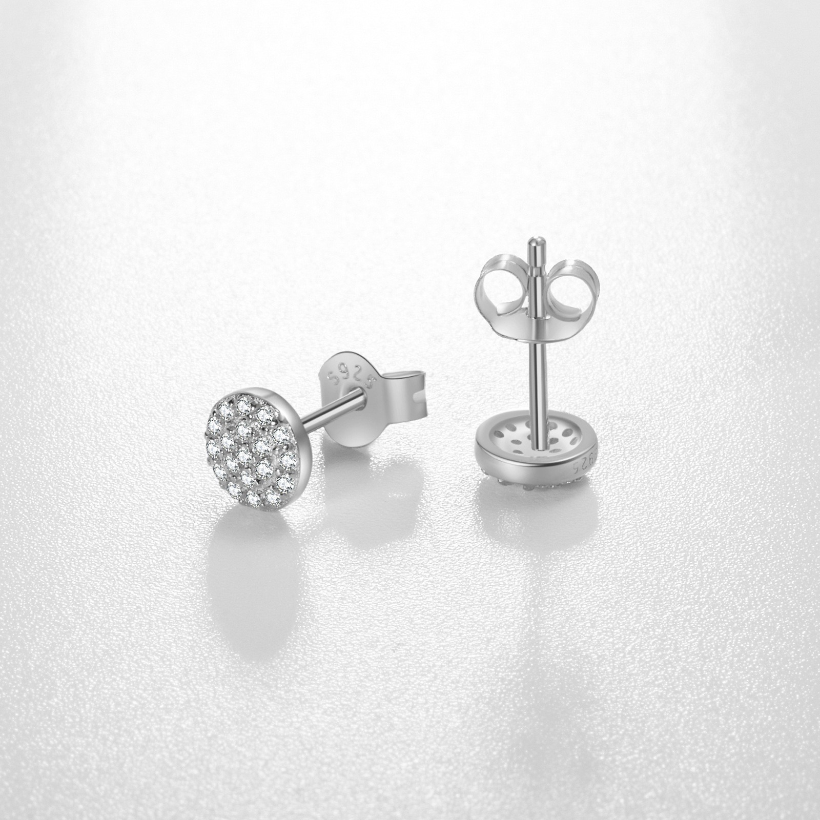 1 Pair Simple Style Shiny Round Square Water Droplets Inlay Sterling Silver Zircon Ear Studs display picture 12