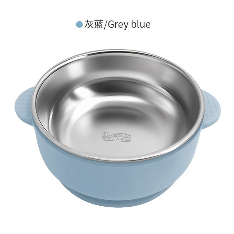 Hot sale 304 acero inoxidable para niños cuencos de arroz cubiertos de doble capa de silicona a prueba de quemaduras y caídas