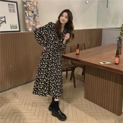 レディース フレンチ森系風 花柄ワンピース シンプルでセクシーなインスタ映え 2024年春秋 ゆったり着痩せ効果 ロングワンピース