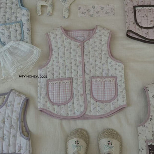 Big and Small Roll Children's Clothing 25 Autumn and Winter Girls' Vests Baby Girls' Floral Sweet Reversible Thin Cotton Warm and Versatile Vests