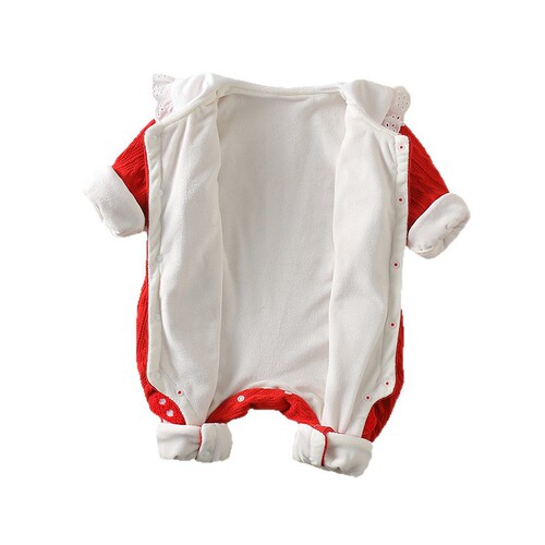 Winter baby lace collar with front open button, newborn climbing clothes, mushroom double-layer jumpsuit