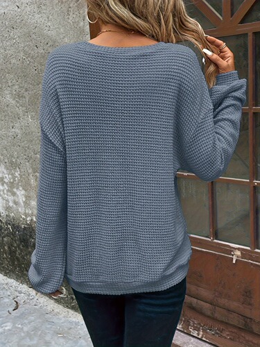 Autumn/Winter New Checkered Crew Neck Drop Shoulder Long Sleeve Solid Color Loose Sweatshirt Top for Women