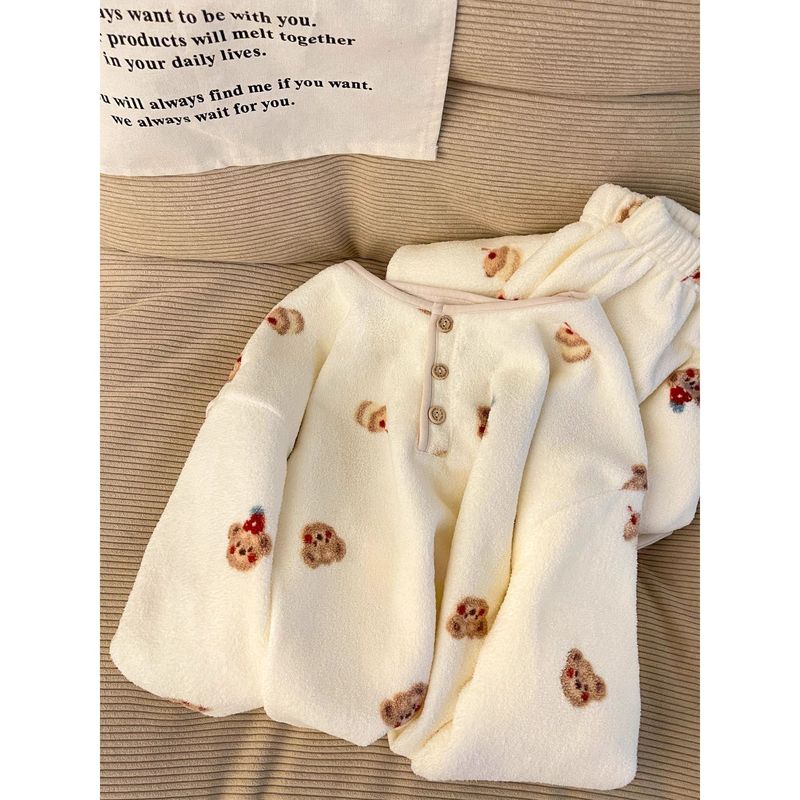 珊瑚绒睡衣女秋冬款加绒加厚卡通套装可爱法兰绒家居服冬季可外穿|undefined