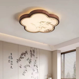 中古卧室吸顶灯法式复古中式胡桃木主卧书房灯宋代美学实木竹林灯