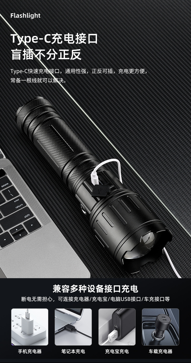 Cross-Border High-Intensity Ultra-Bright Flashlight White Laser Outdoor Cross-Border Fixed-Focus High-Power Long-Lasting Lithium Battery Warning Light
