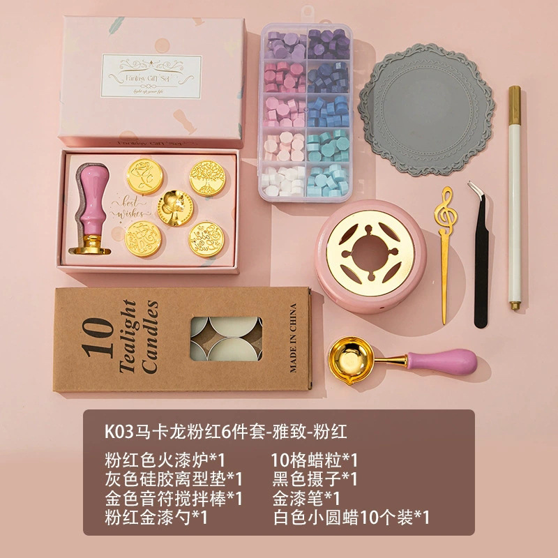 Nuevo macaron fuego pintura cera grano horno sello mano cuenta Día de San Valentín cumpleaños regalo fuego pintura sello conjunto completo al por mayor