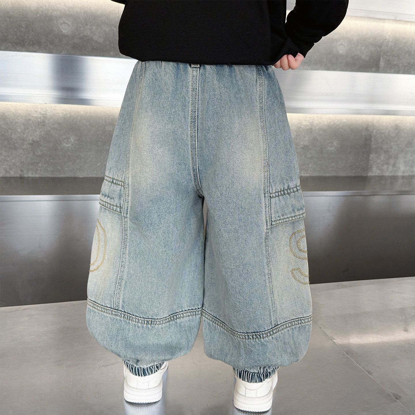 Hombres y niñas primavera y otoño jeans coreanos pantalones largos para niños pantalones largos largos