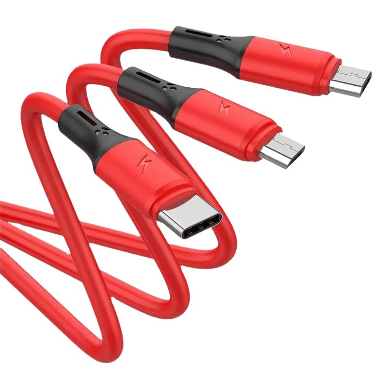 Cable tejido de nylon cable de datos de uno a tres multi-cabeza 2A carga rápida tres en uno teléfono móvil cable de carga láser talla logotipo al por mayor