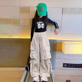 工装裤女童春秋装批发新款儿童潮酷穿搭套装中大童爵士街舞阔腿裤