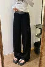 2025年新款黑色拼接休闲运动裤女大码胖mm秋款宽松显瘦阔腿拖地裤