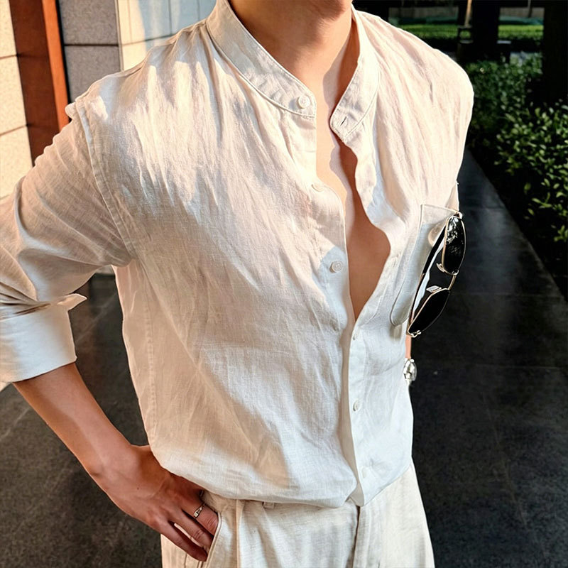 Summer Lyocell Stand-Up Collar Long-Sleeved Shirt Men's Sun Protection Jacket C063-Te535 Summer Lyocell Stand-Up Collar Long-Sleeved Shirt Men's Sun Protection Jacket C063-Te535