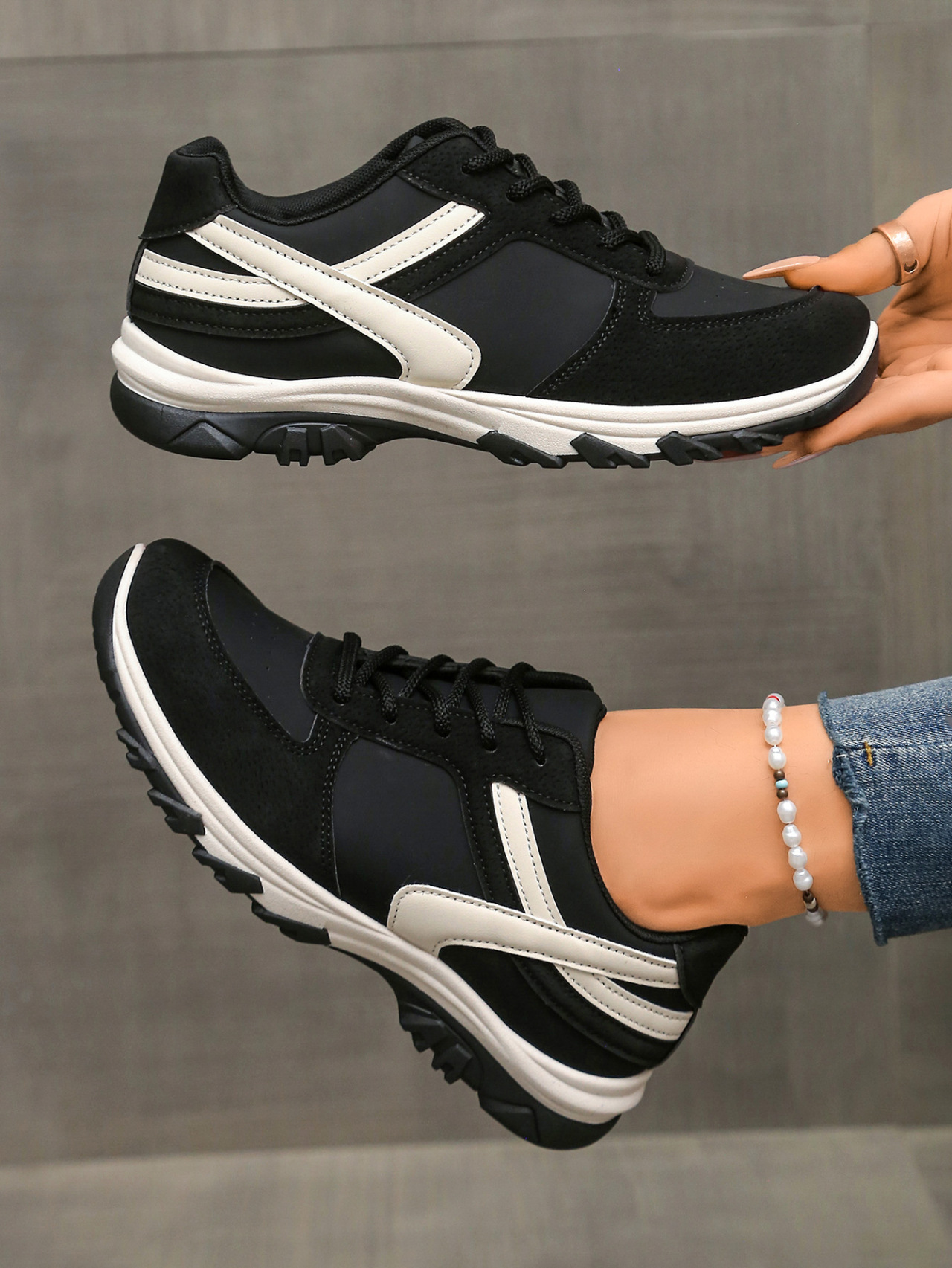 Women's Colour Block Lace-up Trainers Comfortable Casual Shoes_voghion.com