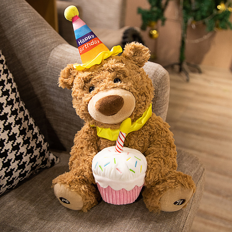 Tiktok pastel de cumpleaños oso de peluche muñeca eléctrica canto oso muñeca niños juguete de peluche regalo de cumpleaños