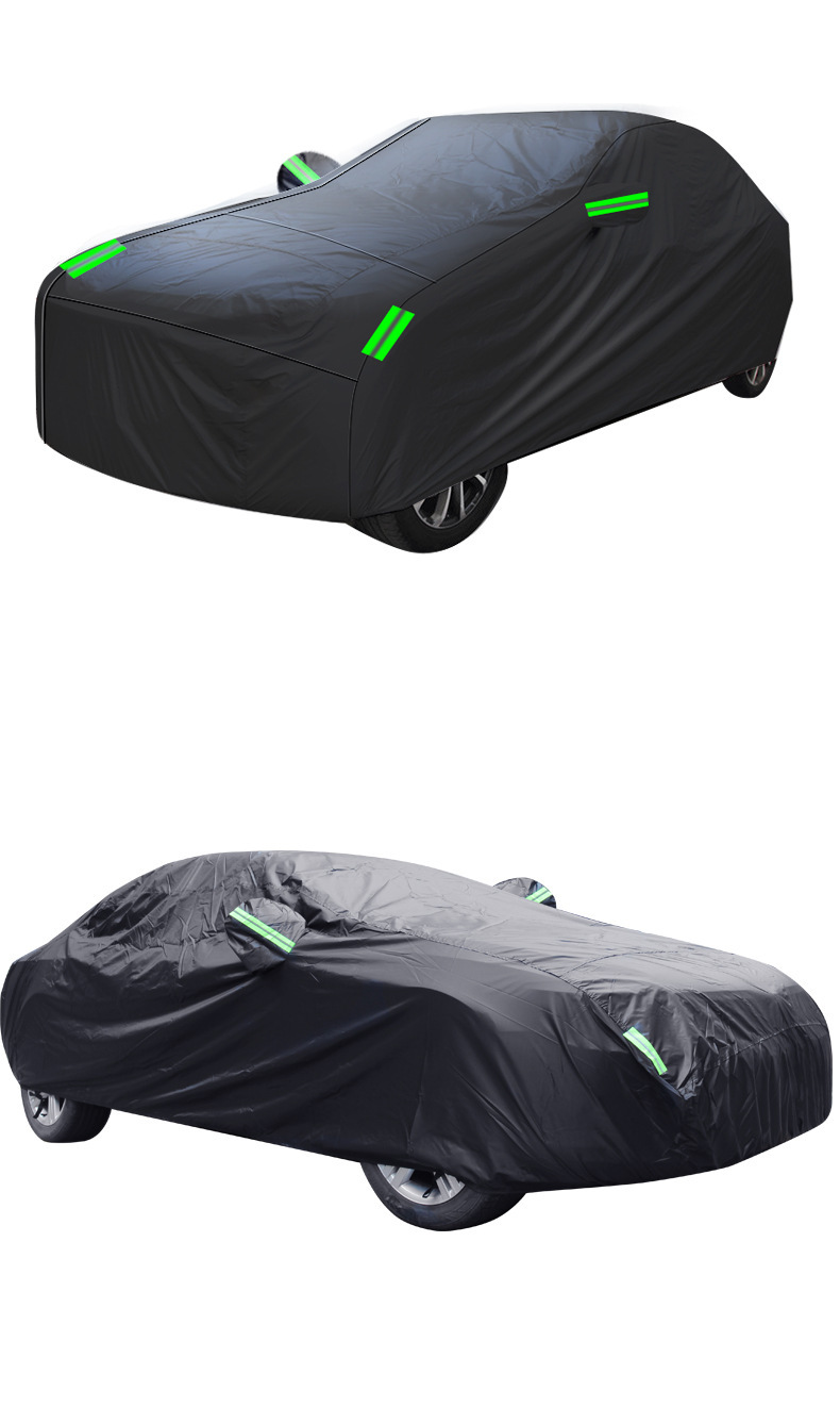 Cross-Border Car Cover 190t Silver-Coated Fabric Black Car Cover Rainproof Sunproof Polyester with Reflective Strips Car Cover