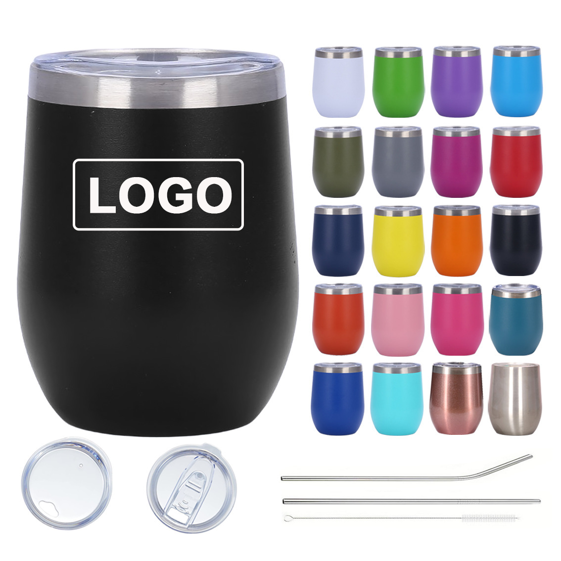 Amazon 304 taza de huevo de acero inoxidable 12oz taza de vino tinto aislante térmico y frío en forma de U logotipo personalizado taza de huevo