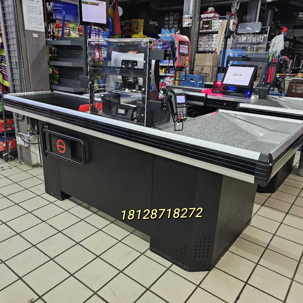 外贸出口高端收银台自动皮带传送带亚克力多功能电脑架翻盖钱箱