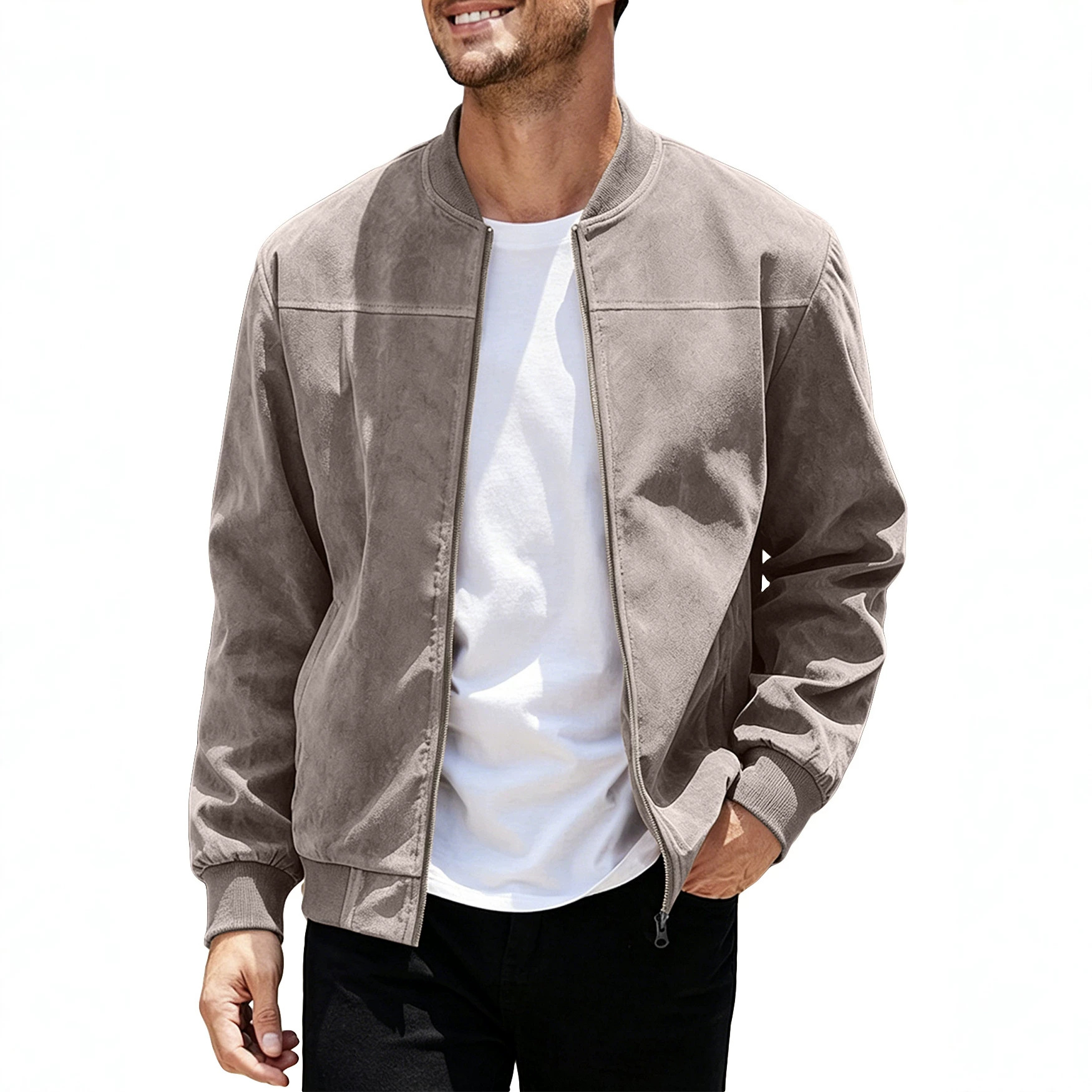 Amazon transfronterizo de caída de seda de color sólido chaqueta con cremallera de hombre retro manga larga comercio exterior chaqueta cardigan image 6