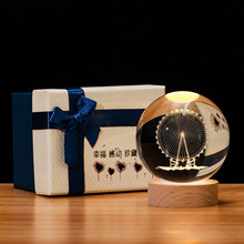 创意发光小夜灯玻璃球一鹿平安星空摆件女生生日礼物浮雕水晶光球