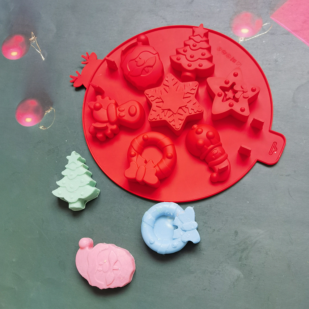 圆形7连圣诞77巧克力饼干模蛋糕模具雪糕糖果硅胶模具