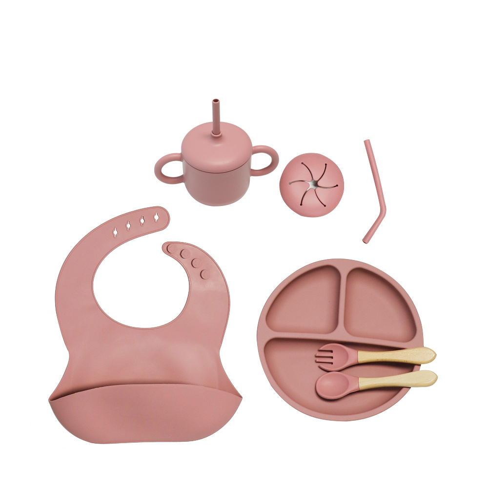  Set de vajilla infantil de silicona, 10 piezas, incluye plato, tazón, cubiertos y babero, ideal para bebés